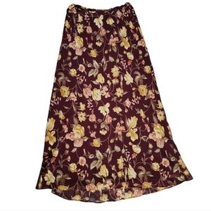 Vintage maroon and gold floral rose maxi skirt
